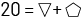 A fill in the blank equation 20, equals, triangle, plus pentagon.