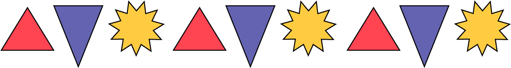 A repeating patterns of 3 elements. A triangle pointing towards the top, triangle pointing towards the bottom, and sun, repeated 3 times.