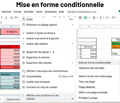 
      Feuille d’un calcul Google indiquant où accéder la fonction de la 