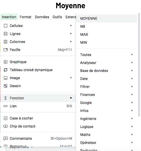 Feuille de calcul Google indiquant où accéder la fonction de la 