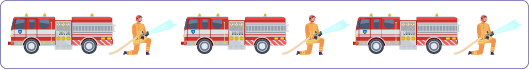 Non numeric repeating pattern: a fire truck and a fireman, repeated 3 times.