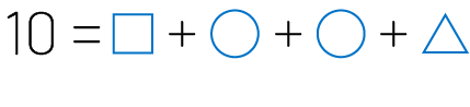 Une équation avec des chiffres et des symboles. Dix, égal, carré, plus cercle, plus cercle, plus triangle.