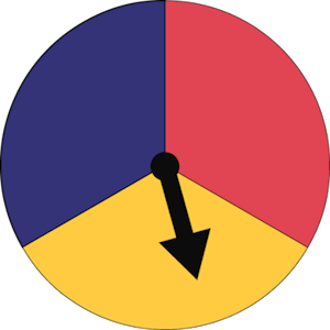 Roulette divisée en trois couleurs : bleu, rouge et jaune.