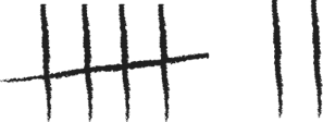 The image shows two sets of counting lines. The first set has five lines; four vertical lines crossed by a horizontal line. The second set has two counting lines.