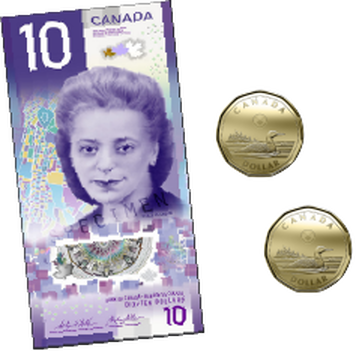 Un billet de dix dollars, et 2 pièces de un dollar. 