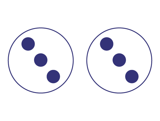 L’image présente deux ensembles de trois jetons.