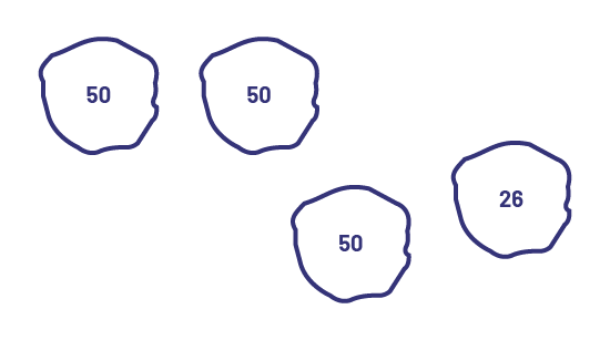 Trois nombres 50 et un nombre 26 sont encerclés individuellement maladroitement. 