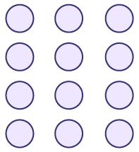 4 groupes de 3 cercles sont placés sur 4 rangées. 