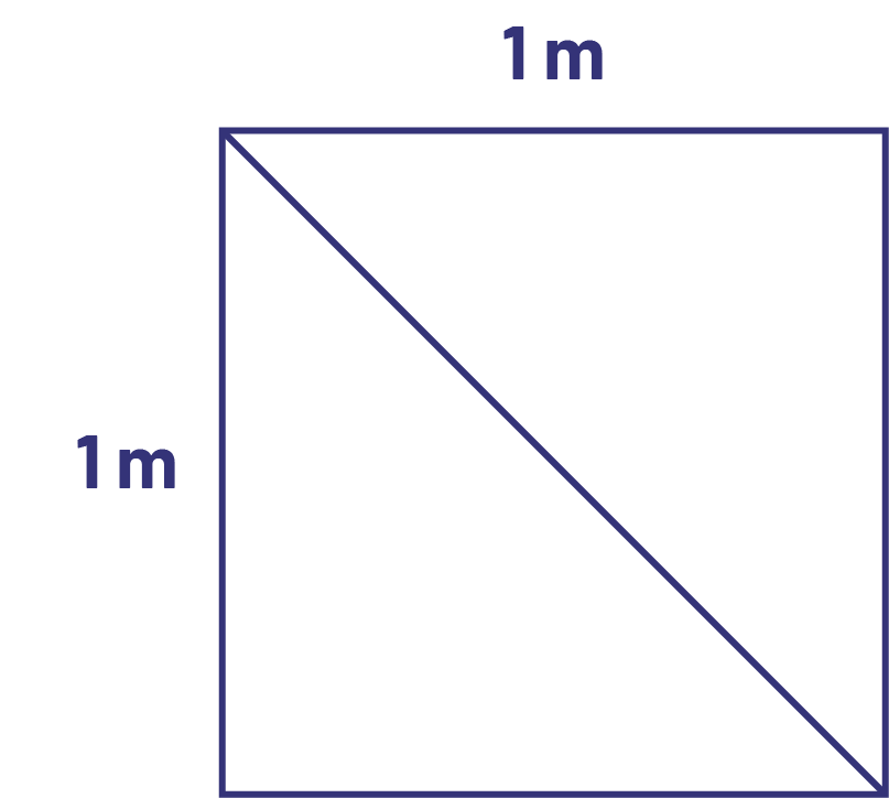 Un carré de un mètre par un mètre divisé en 2 par la diagonale.