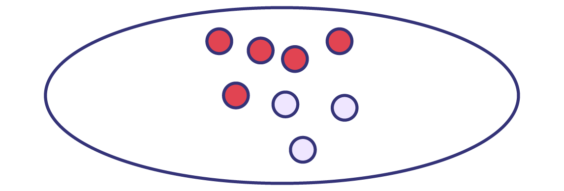 Un ensemble de 5 billes rouges et 3 billes blanches.