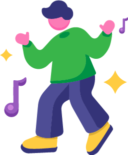 Un personnage danse sur de la musique. 