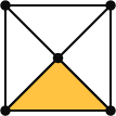 Un carré est séparé en quatre triangles égaux. Le triangle du bas est jaune tandis que les autres sont blancs. 