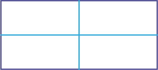 A quadrilateral divided into four frames with a short vertical line and a longer horizontal line that crosses in the center of the quadrilateral.