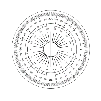 Un rapporteur circulaire ayant 360 degrés.