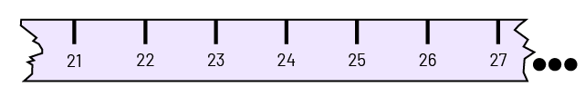 A ruler that is broken from 21 and after 27.