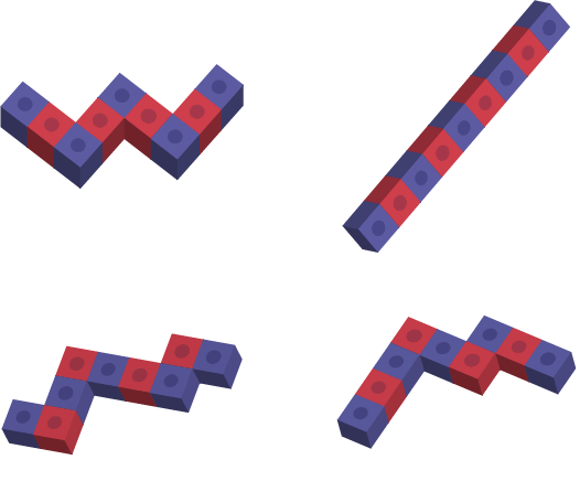 Four different shapes made with interlocking cubes.