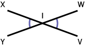 There are two-line segments which intersect creating two opposing angles.