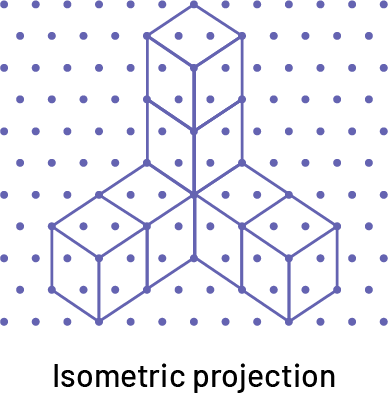 Isometric projection drawn on dotted paper. The solid has 7 cubes.