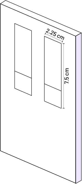 A plan of two windows, the width is “2” point “25” centimeters and the length is “7” point “5” centimeters.